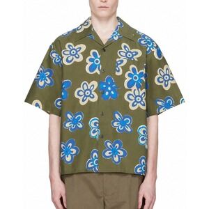 Marni Uniqlo Oversize Floral Camp Collar Short Sleeve Shirt Men L Green Cotton